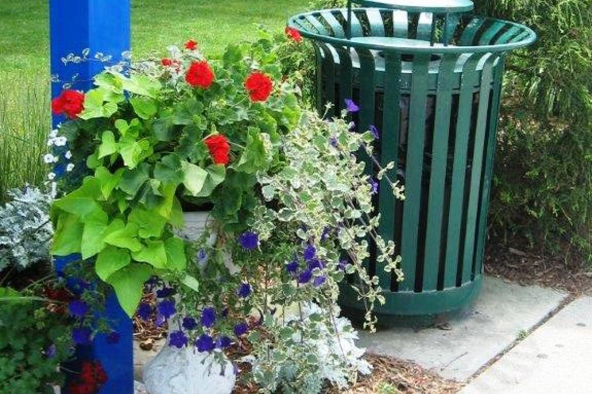 Trash Can with Flowers