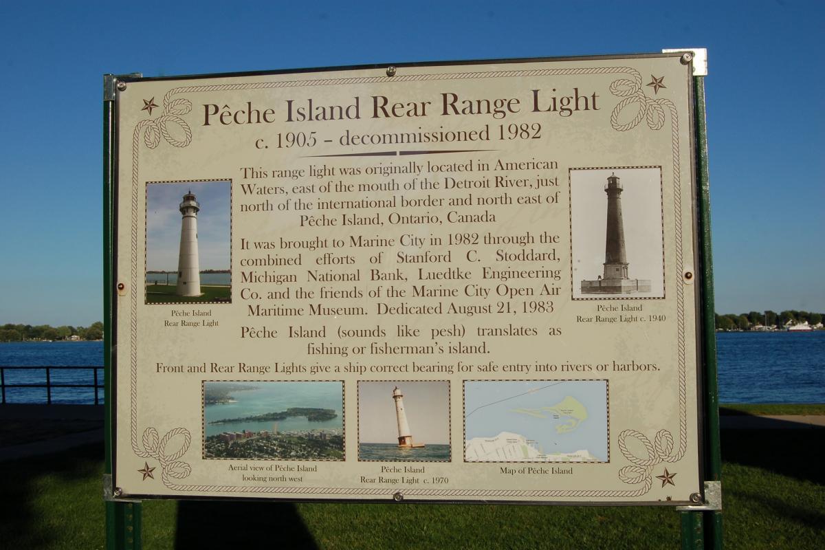 Peche Island Rear Range Light Historical Information Board